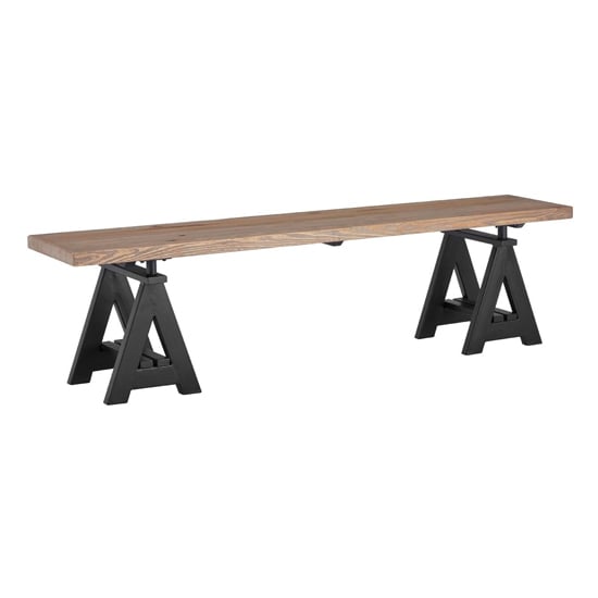 Photo of Hampro wooden dining bench with black metal legs in natural