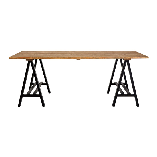 Hampro Wooden Dining Table With Black Metal Legs In Natural
