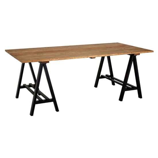 Hampro Wooden Dining Table With Black Metal Legs In Natural