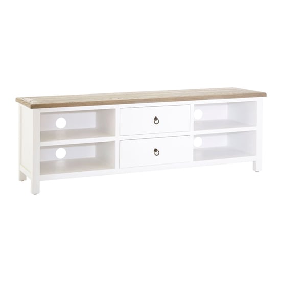 Product photograph of Hampro Wooden Tv Stand With 2 Drawers In Oak And White from Furniture in Fashion