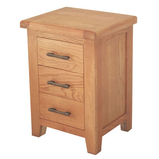 Product photograph of Hampshire Wooden Bedside Cabinet In Oak With 3 Drawers from Furniture in Fashion