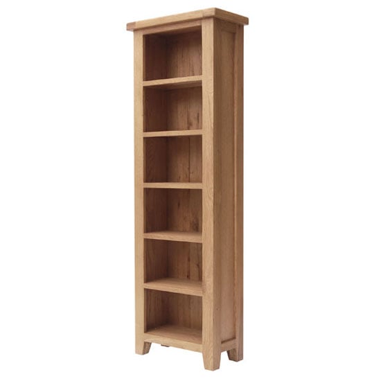 Read more about Hampshire wooden slim bookcase in oak