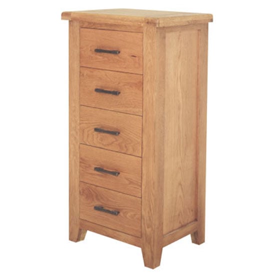 Product photograph of Hampshire Wooden Tall Chest Of Drawer In Oak With 5 Drawer from Furniture in Fashion