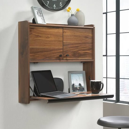 Product photograph of Hampstead Wooden Wall Mounted Laptop Desk In Grand Walnut from Furniture in Fashion