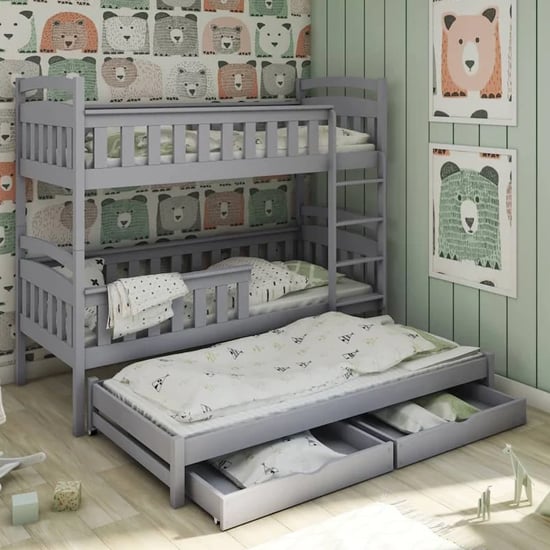 Hampton Wooden Bunk Bed And Trundle In Grey