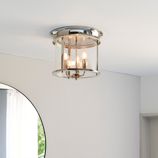 Hampworth 3 Lights Clear Glass Ceiling Light In Bright Nickel