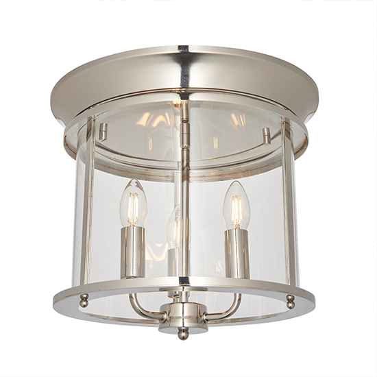 Hampworth 3 Lights Clear Glass Ceiling Light In Bright Nickel