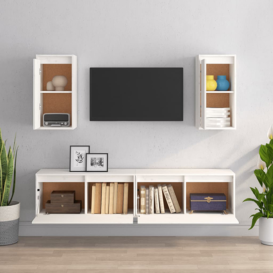 Hanayo Solid Pinewood Entertainment Unit In White