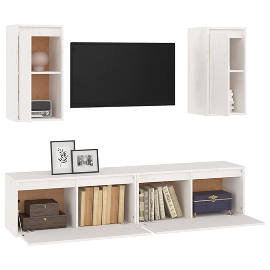Hanayo Solid Pinewood Entertainment Unit In White