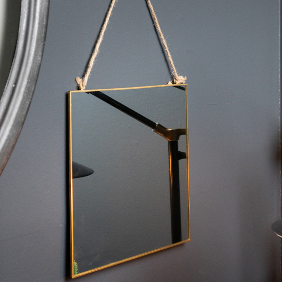 Handan Square Narrow Edged Hanging Wall Mirror In Gold Frame_2