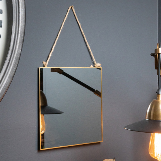 Photo of Handan square narrow edged hanging wall mirror in gold frame