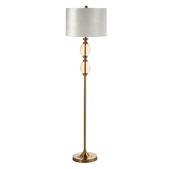 Product photograph of Hanford Cream Velvet Shade Floor Lamp With Amber Brown Glass Base from Furniture in Fashion