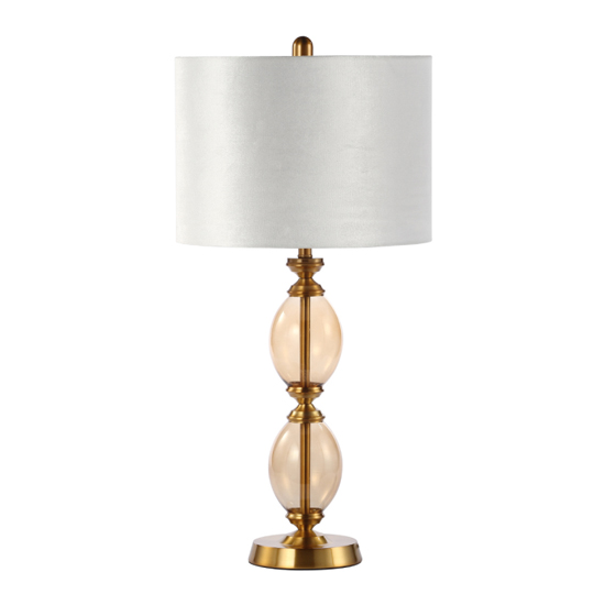 Product photograph of Hanford Cream Velvet Shade Table Lamp With Amber Brown Glass Base from Furniture in Fashion