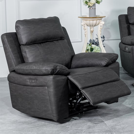 Read more about Hanford electric fabric recliner 1 seater sofa in dark grey