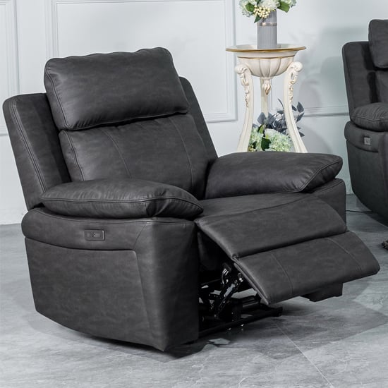 Hanford Electric Fabric Recliner 1 Seater Sofa In Dark Grey