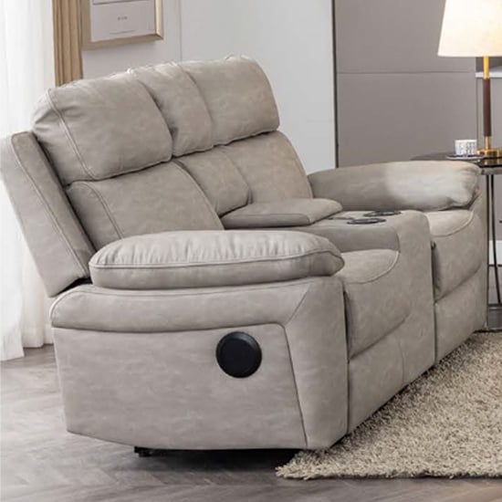 Hanford Electric Fabric Recliner 2 Seater Sofa In Silver Grey