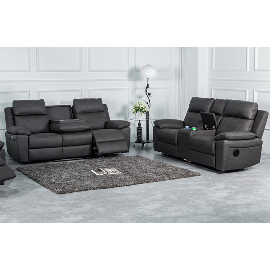 Hanford Electric Fabric Recliner 3+2 Sofa Set In Dark Grey