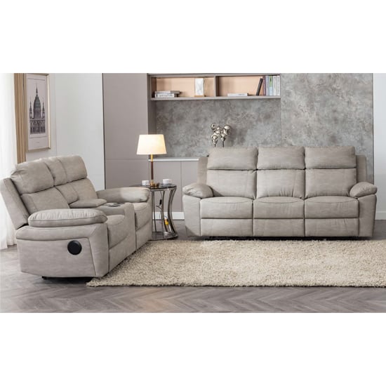 Product photograph of Hanford Electric Fabric Recliner 3 2 Sofa Set In Silver Grey from Furniture in Fashion