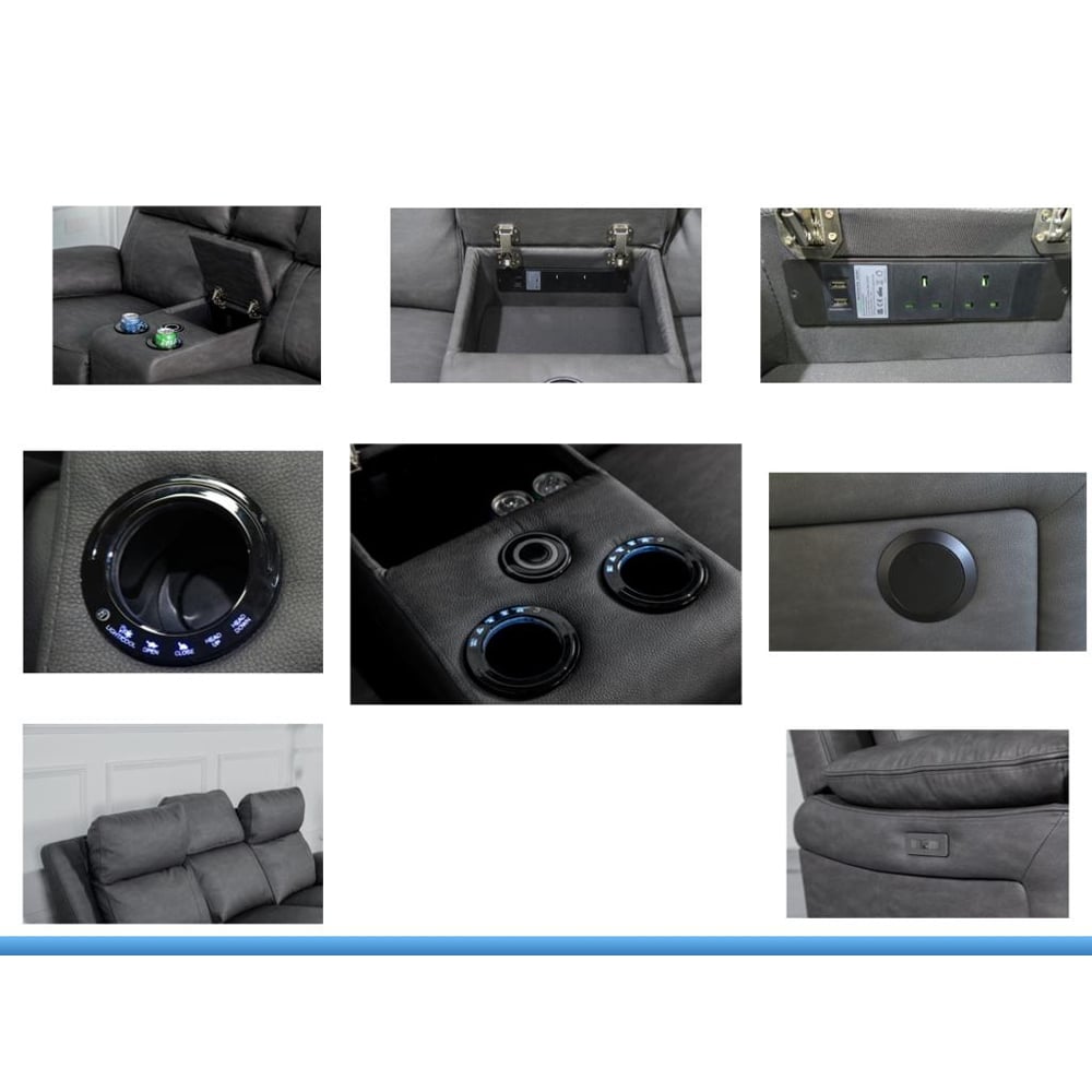 Hanford Fabric Electric Recliner 2 Seater Sofa With Console in Dark Grey