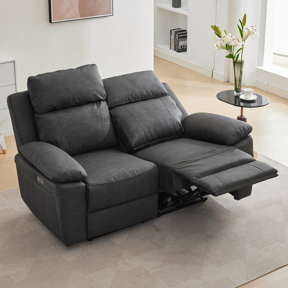 Hanford Fabric Electric Recliner 2 Seater Sofa - Dark Grey