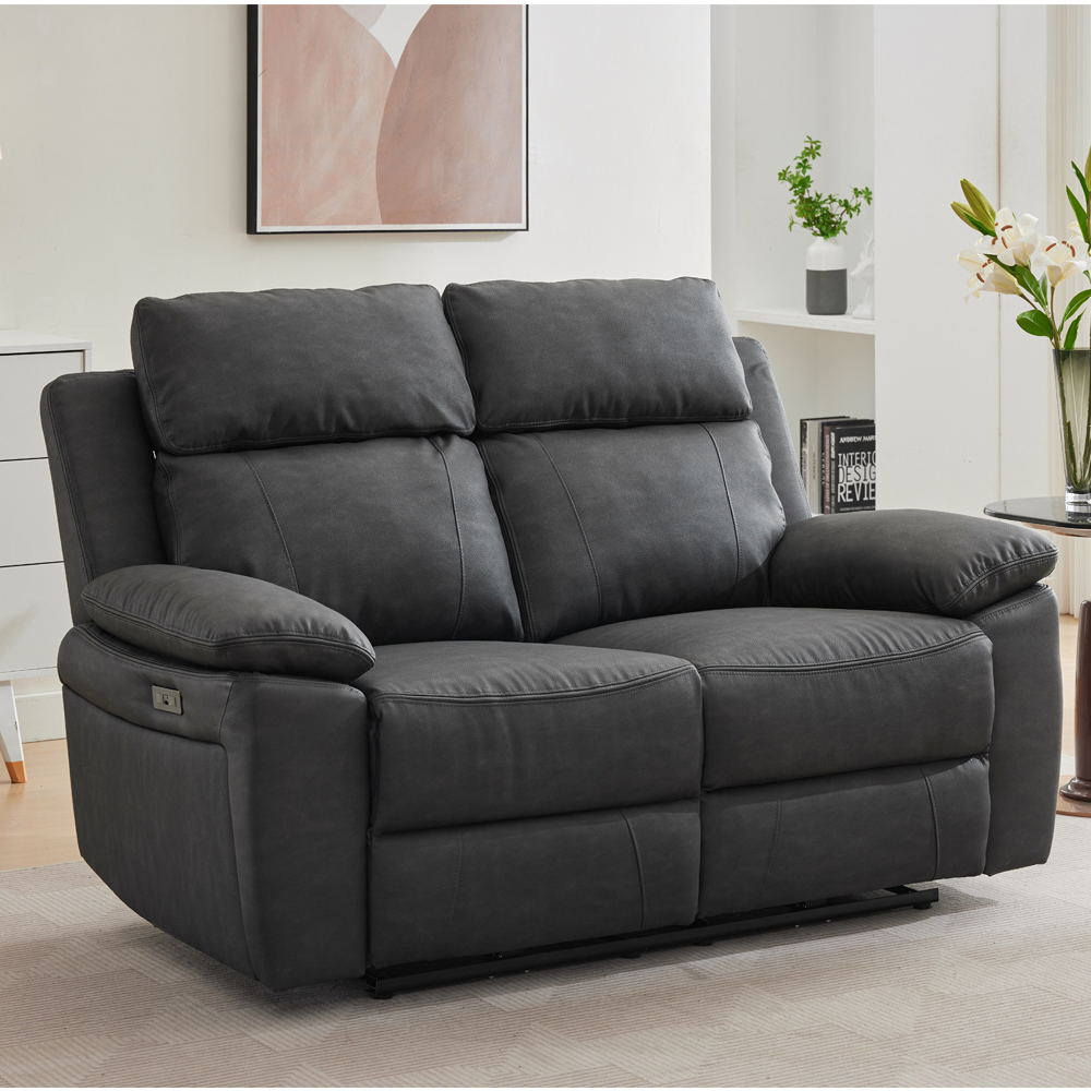 Hanford Fabric Electric Recliner 2 Seater Sofa - Dark Grey