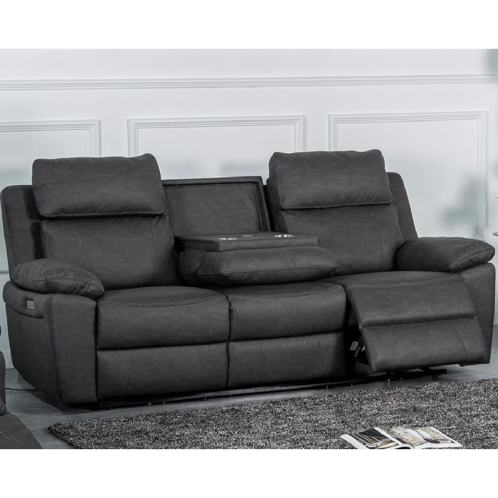 Hanford Fabric Electric Recliner 3+2 Seater Sofa Set In Dark Grey