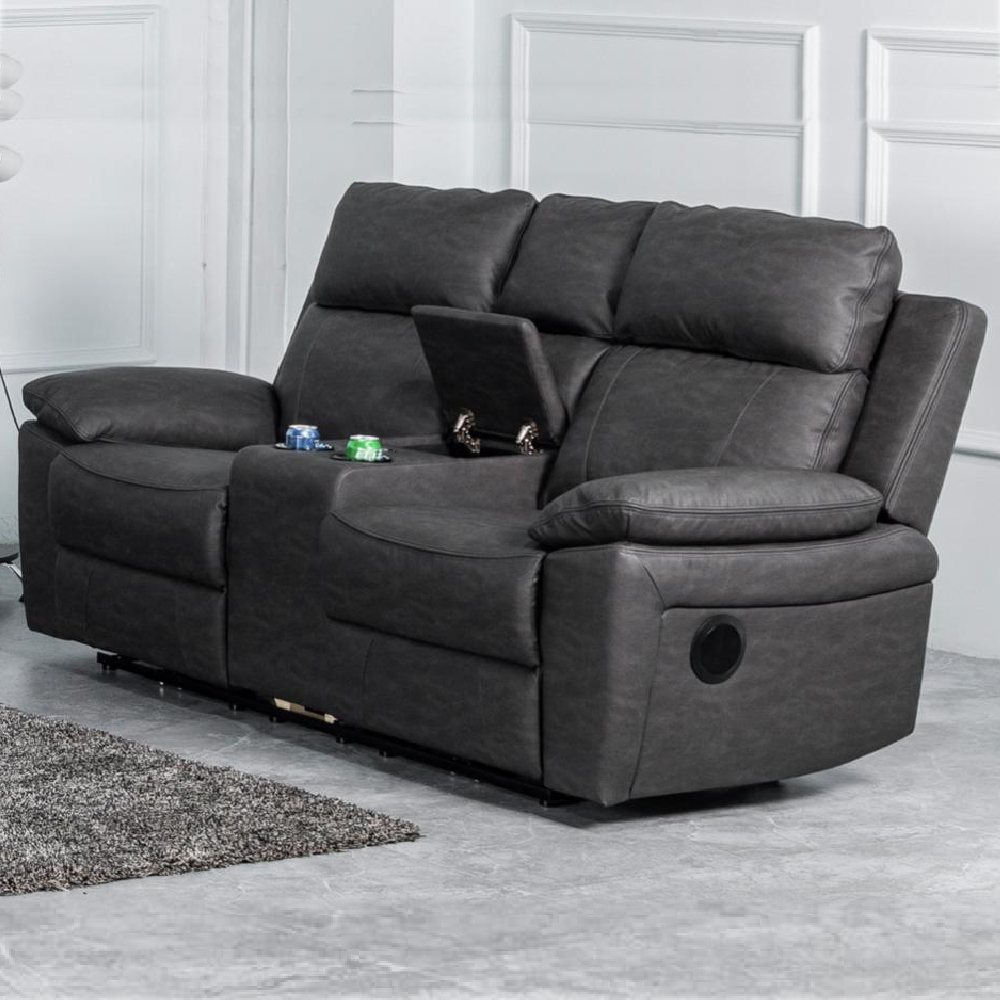Hanford Fabric Electric Recliner 3+2 Seater Sofa Set In Dark Grey
