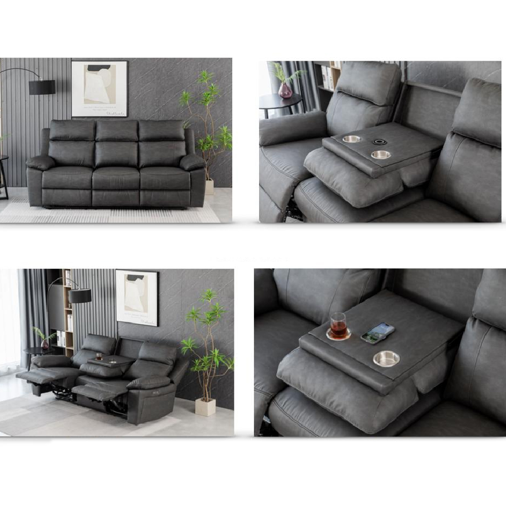 Hanford Fabric Electric Recliner 3+2 Seater Sofa Set In Dark Grey