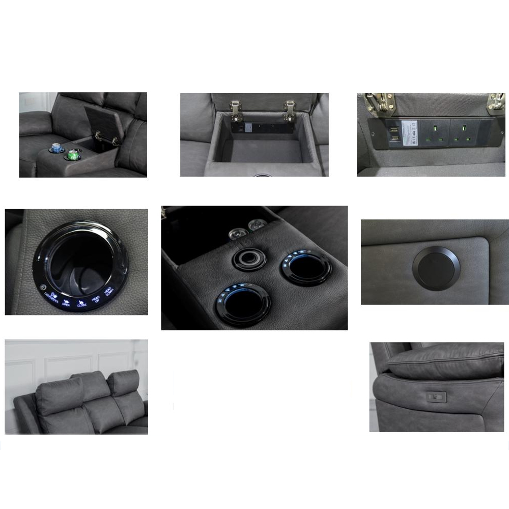 Hanford Fabric Electric Recliner 3 Seater Sofa In Dark Grey