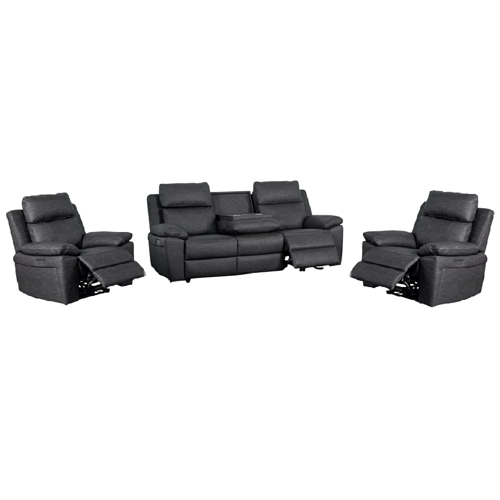 Hanford Fabric Electric Recliner 3+1+1 Seater Sofa Set In Dark Grey