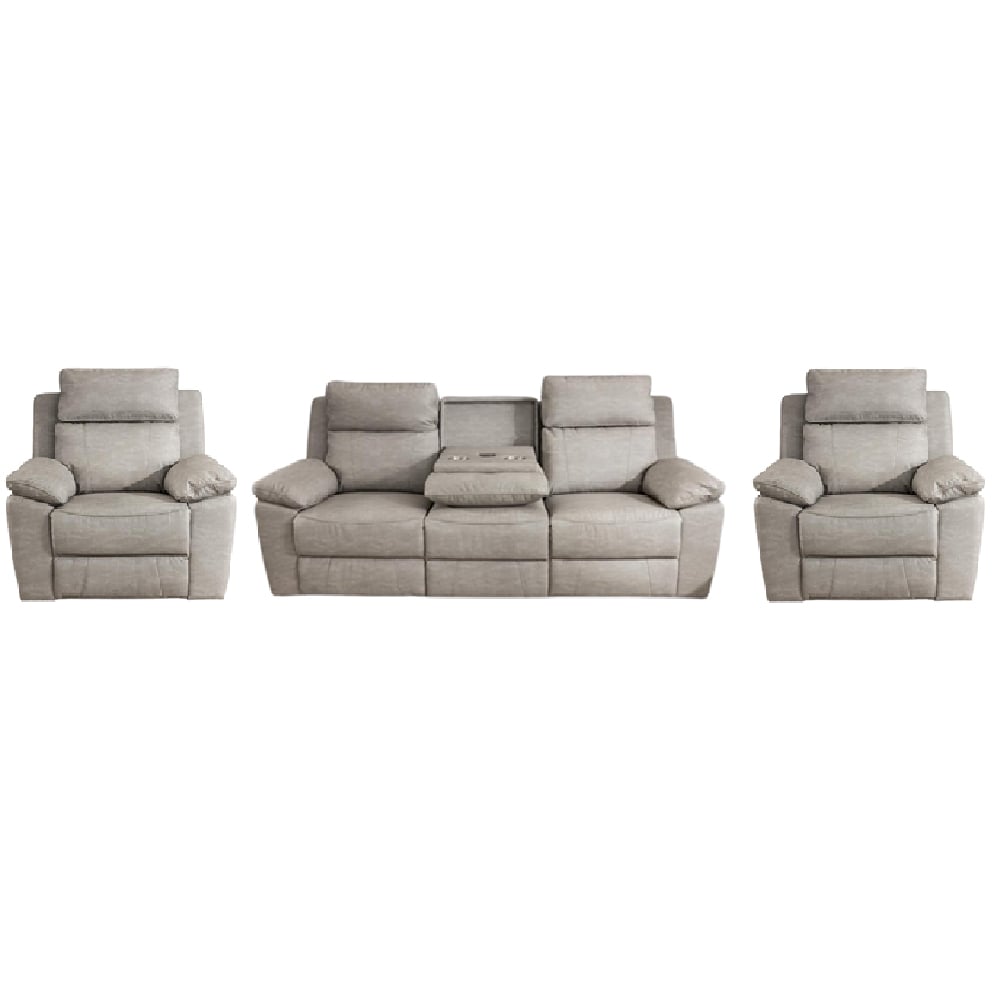Hanford Fabric Electric Recliner 3+1+1 Seater Sofa Set In Grey