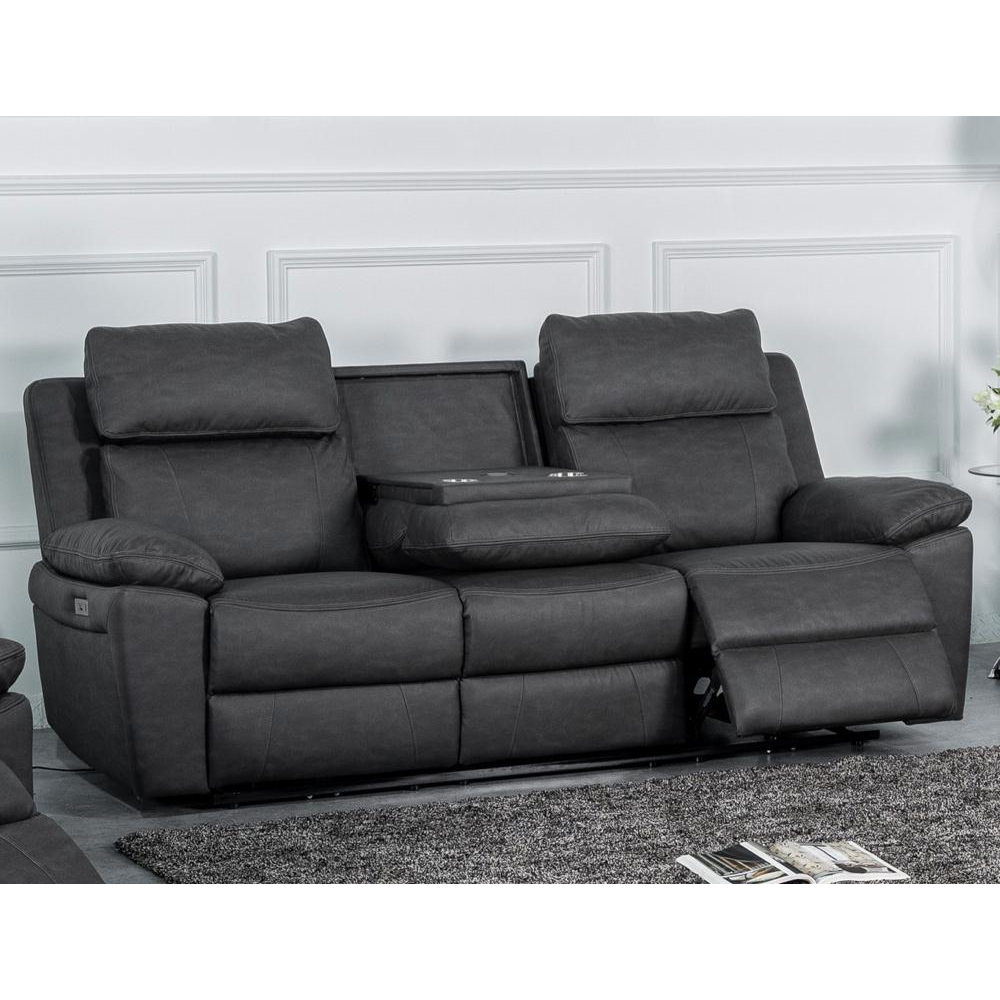 Hanford Fabric Electric Recliner Sofa Suite In Dark Grey