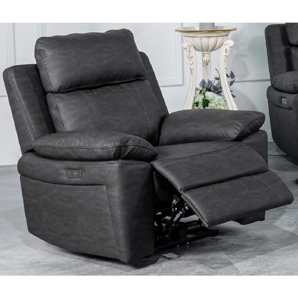 Hanford Fabric Electric Recliner Sofa Suite In Dark Grey