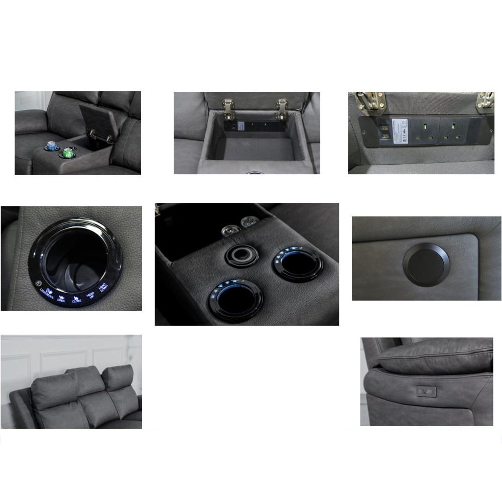 Hanford Fabric Electric Recliner Sofa Suite In Dark Grey