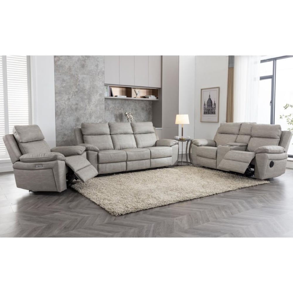 Hanford Fabric Electric Recliner Sofa Suite In Grey