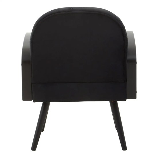 Hanford Velvet Armchair In Black With Black Wooden Legs