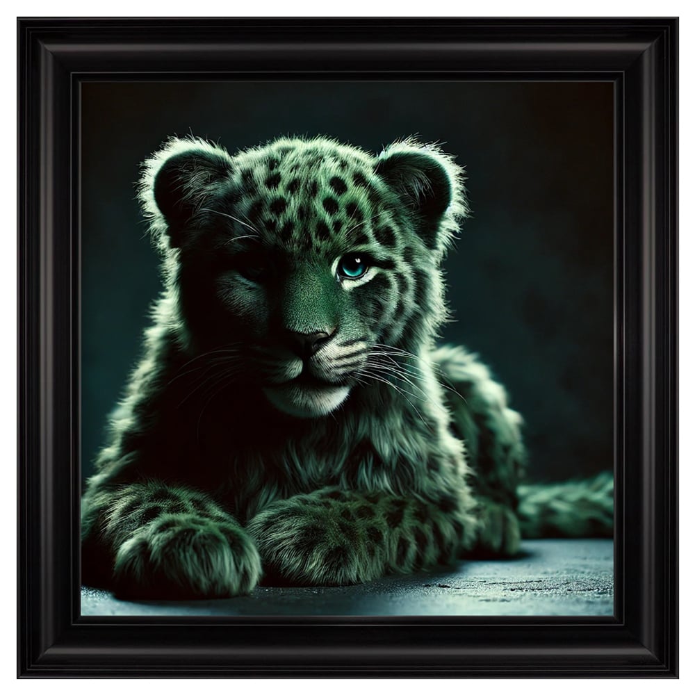 Read more about Hankinson green leopard cub wall art in black frame