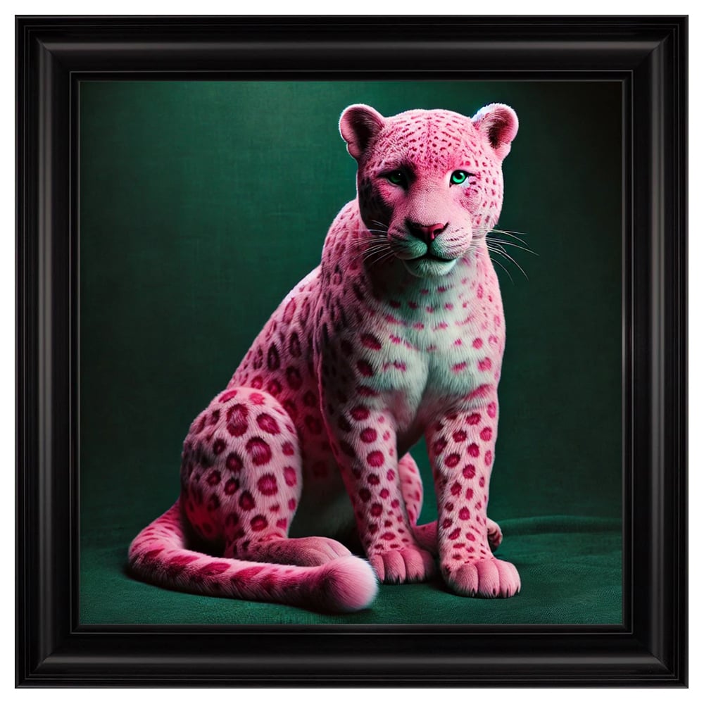 Read more about Hankinson pink leopard cub wall art in black frame