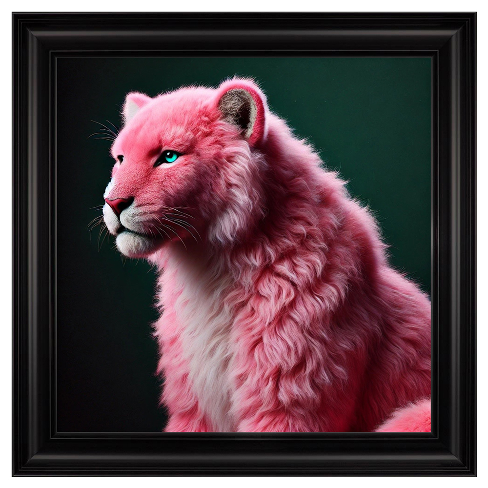 Read more about Hankinson pink lioness wall art in black frame