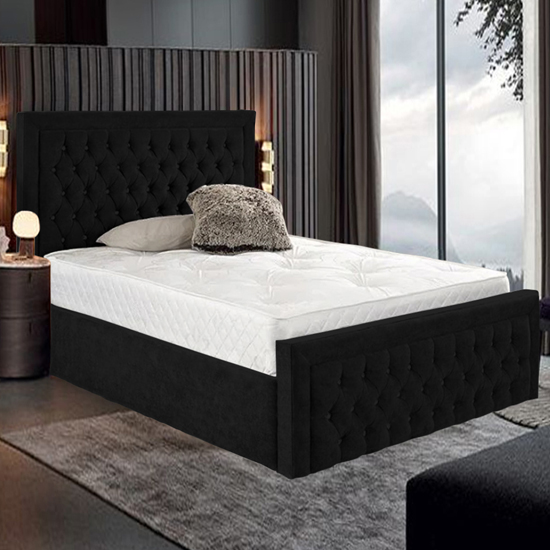 Hankinson Plush Velvet Upholstered Double Bed In Black FiF