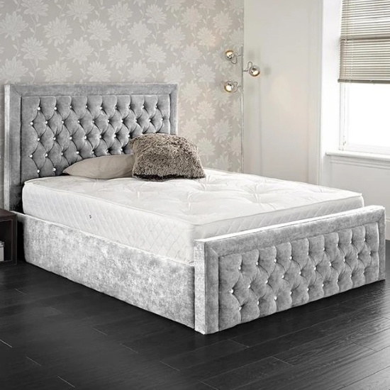 Hankinson Plush Velvet Upholstered Super King Size Bed In Grey FiF