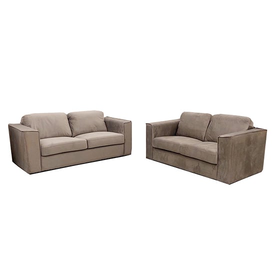 Product photograph of Hanley Velvet 3 2 Seater Sofa Set In Pebble And Grey from Furniture in Fashion