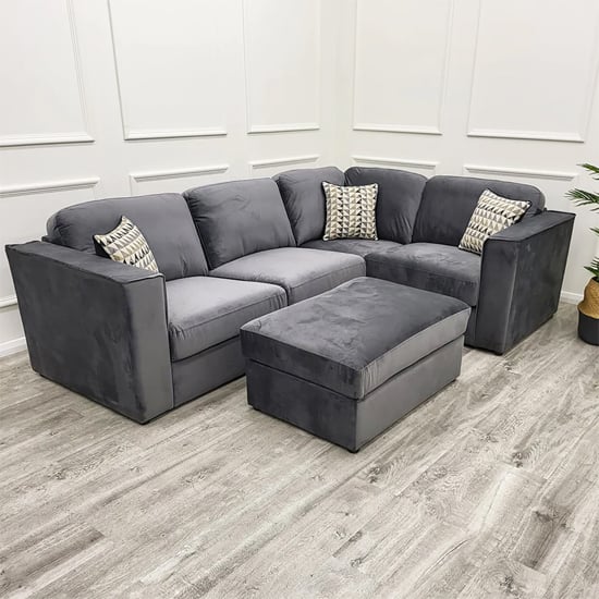 Product photograph of Hanley Velvet 4 Piece Corner Modular Sofa In Steel from Furniture in Fashion