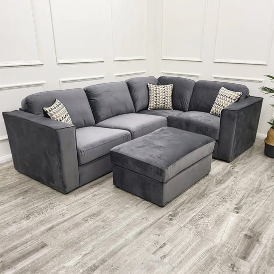 Photo of Hanley velvet 4 piece corner modular sofa in steel