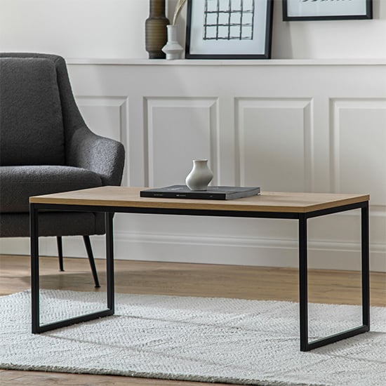 Hanley Wooden Coffee Table With Black Metal Frame In Natural Fif - How To Clean Black Metal Furniture