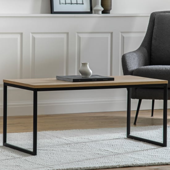 Product photograph of Hanley Wooden Coffee Table With Black Metal Frame In Natural from Furniture in Fashion