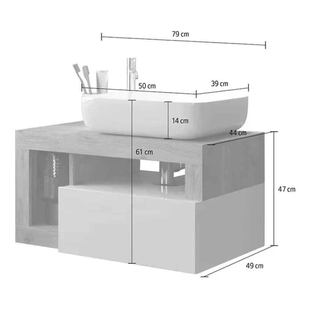 Hanmer 78cm White Gloss Wall Hung Vanity Unit In Cadiz Oak