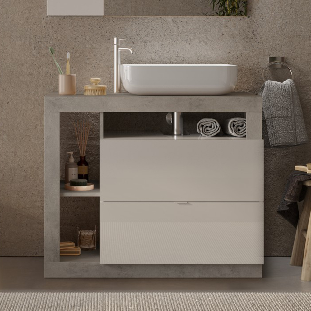 Hanmer 92cm White Gloss Floor Standing Vanity Unit In Cement