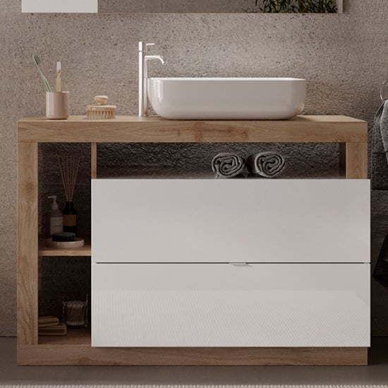 Read more about Hanmer gloss 110cm floor vanity unit and 2 drawers in white cadiz