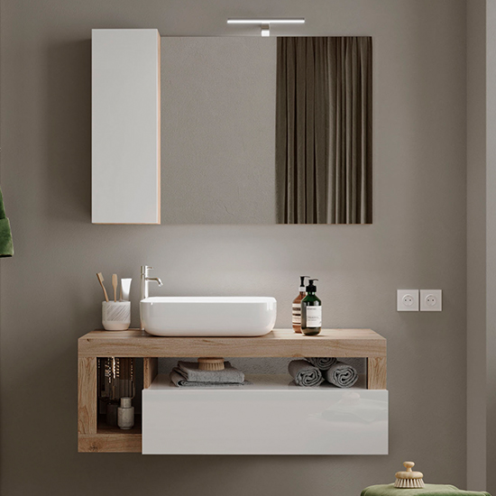 Product photograph of Hanmer Gloss 110cm Wall Bathroom Furniture Set In White Cadiz from Furniture in Fashion